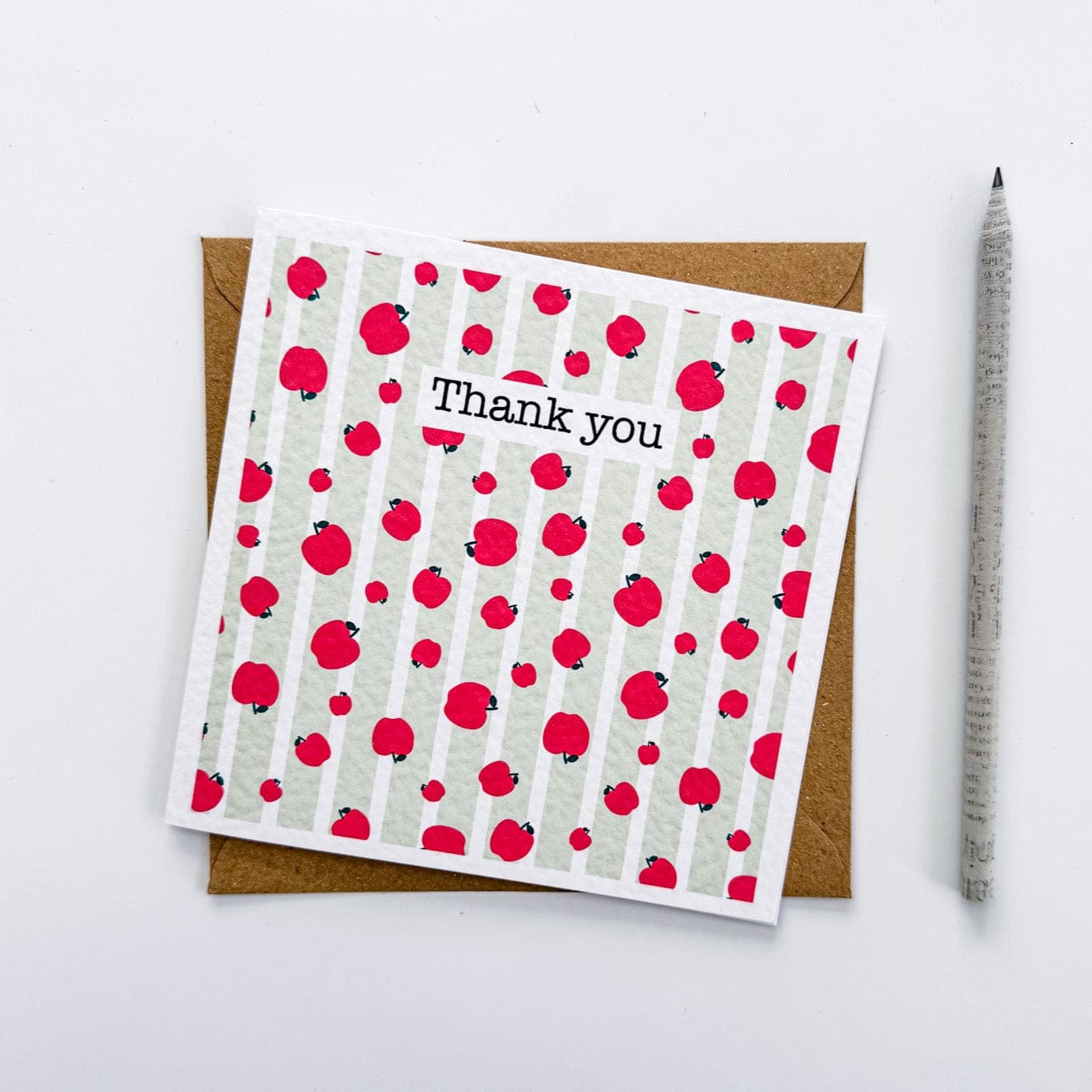 Apple stripe card with green and red design – perfect for teacher thank yous