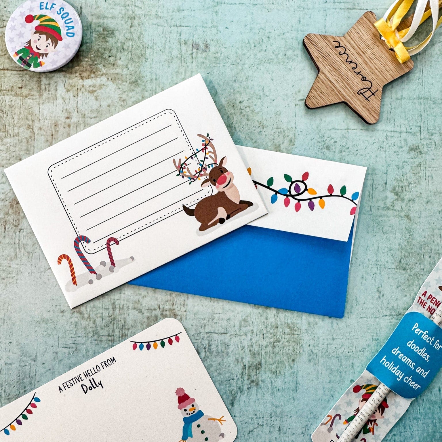Christimas themed envelopes that form part of the festive friends writing set
