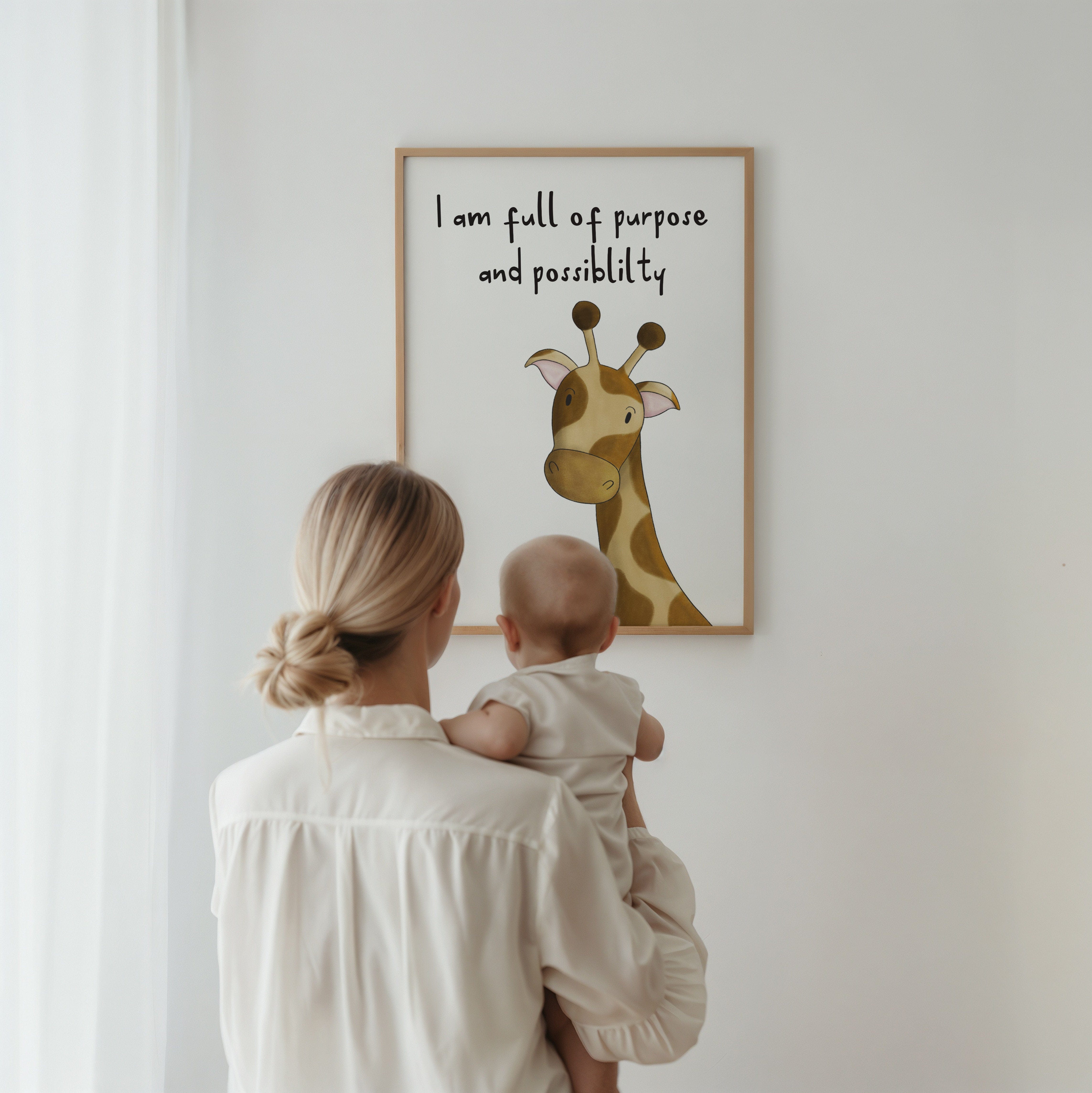 Safari nursery affirmation print with the words “I am full of purpose and possibility”