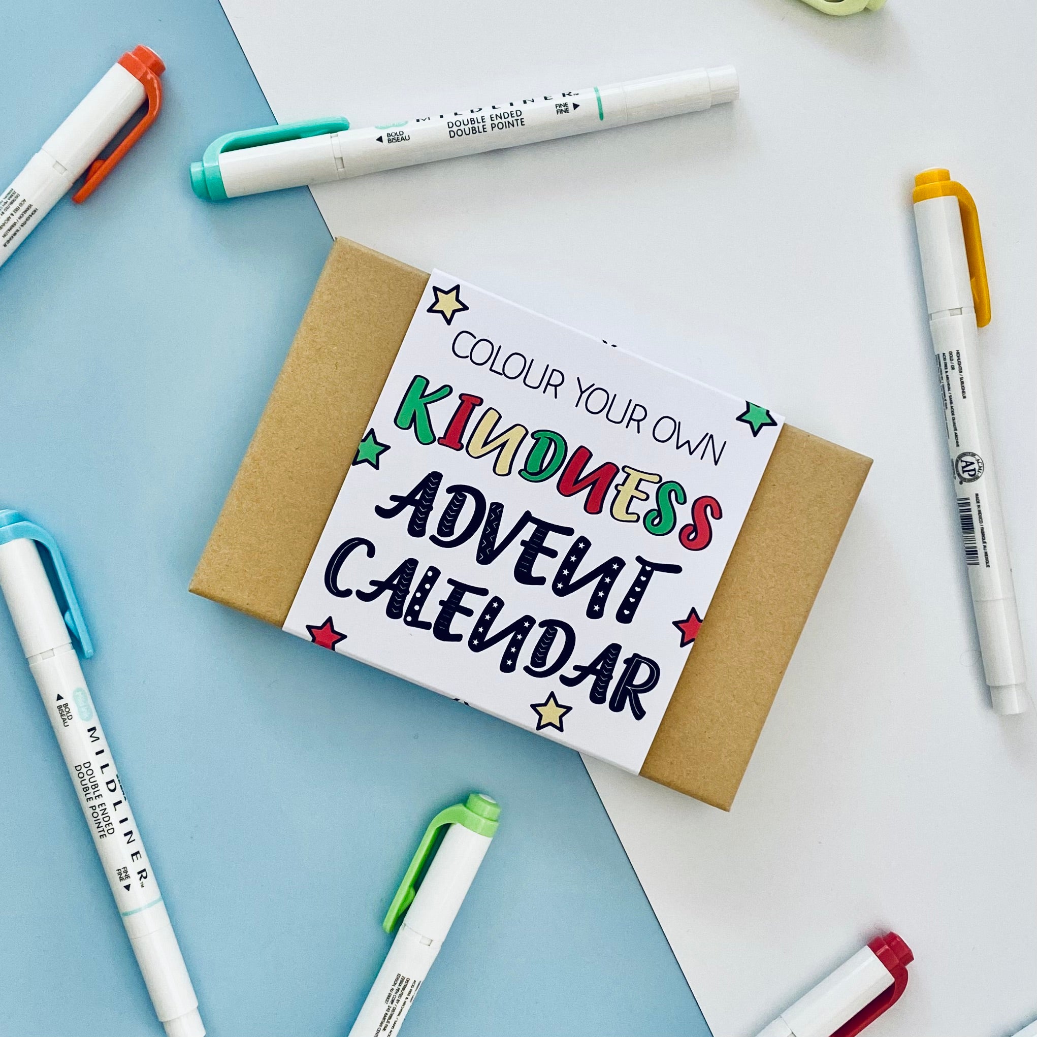A beautifully presented advent calendar featuring 24 notecard sized illustrations to colour in with a kindness activity on the back.
