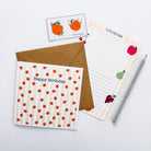 Personalised greetings card with peaches, envelope and stickers included