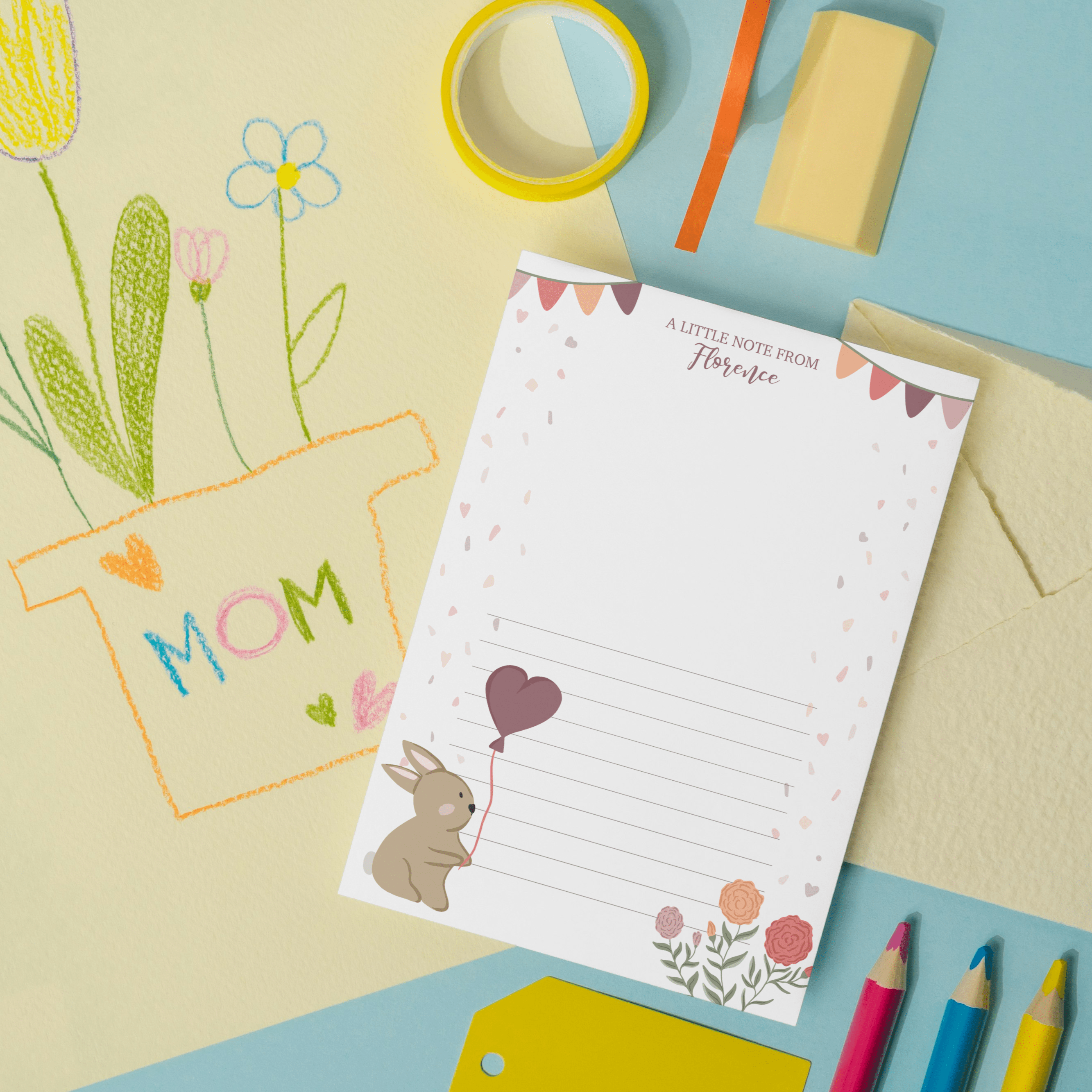 Personalised bunny letter from the stationery sets for mothers day