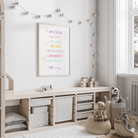 I Am affirmation wall art for children displayed in a nursery – personalised print to inspire confidence and joy