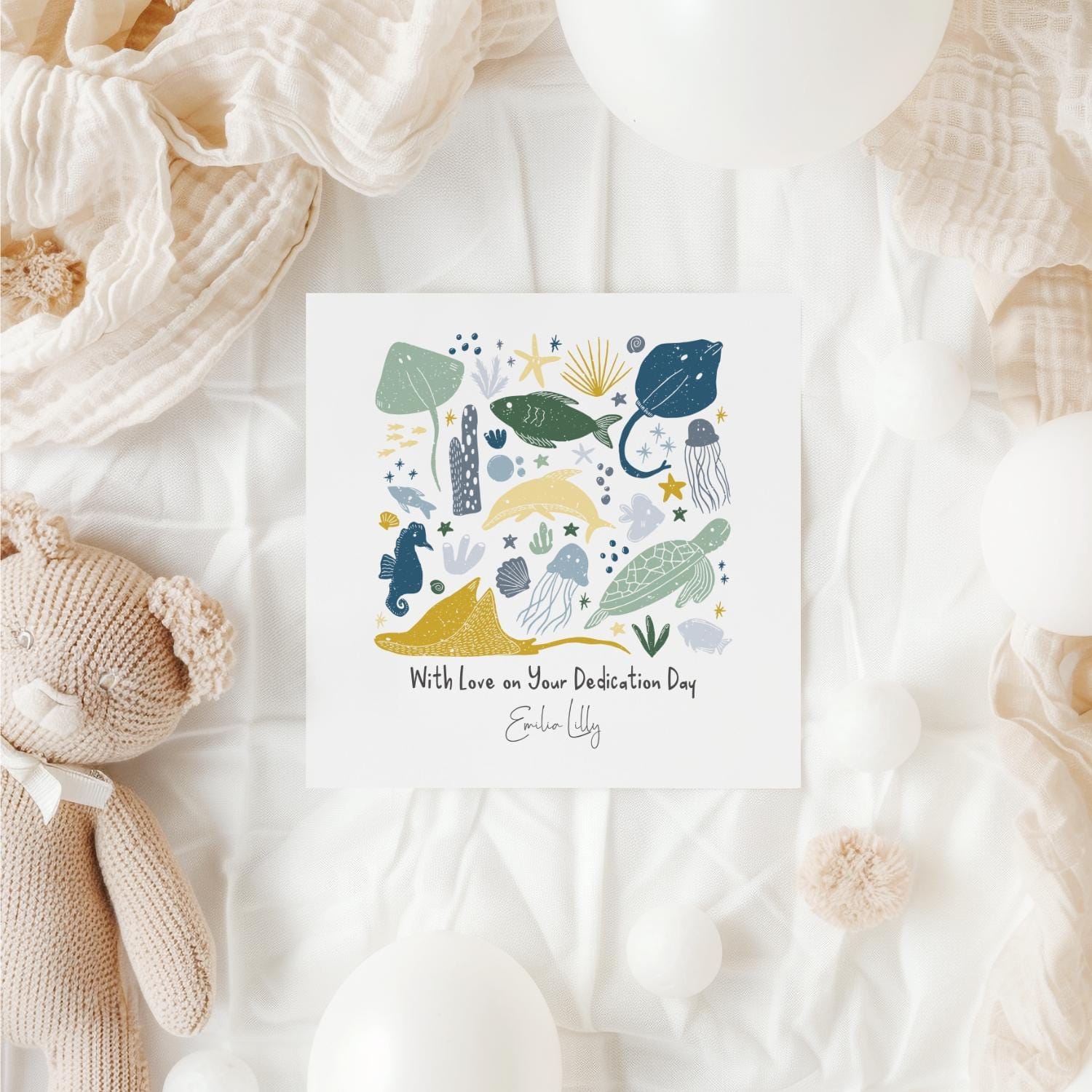 Personalised Ocean Baptism Card - Christian Christening Card for Boys or Girls - Under the Sea Dedication Keepsake