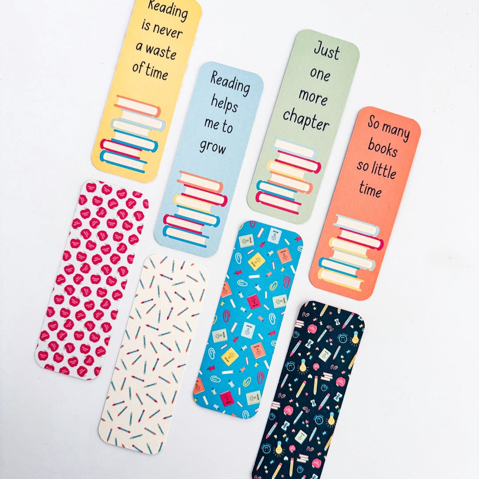 Set of colourful affirmation bookmarks flat lay