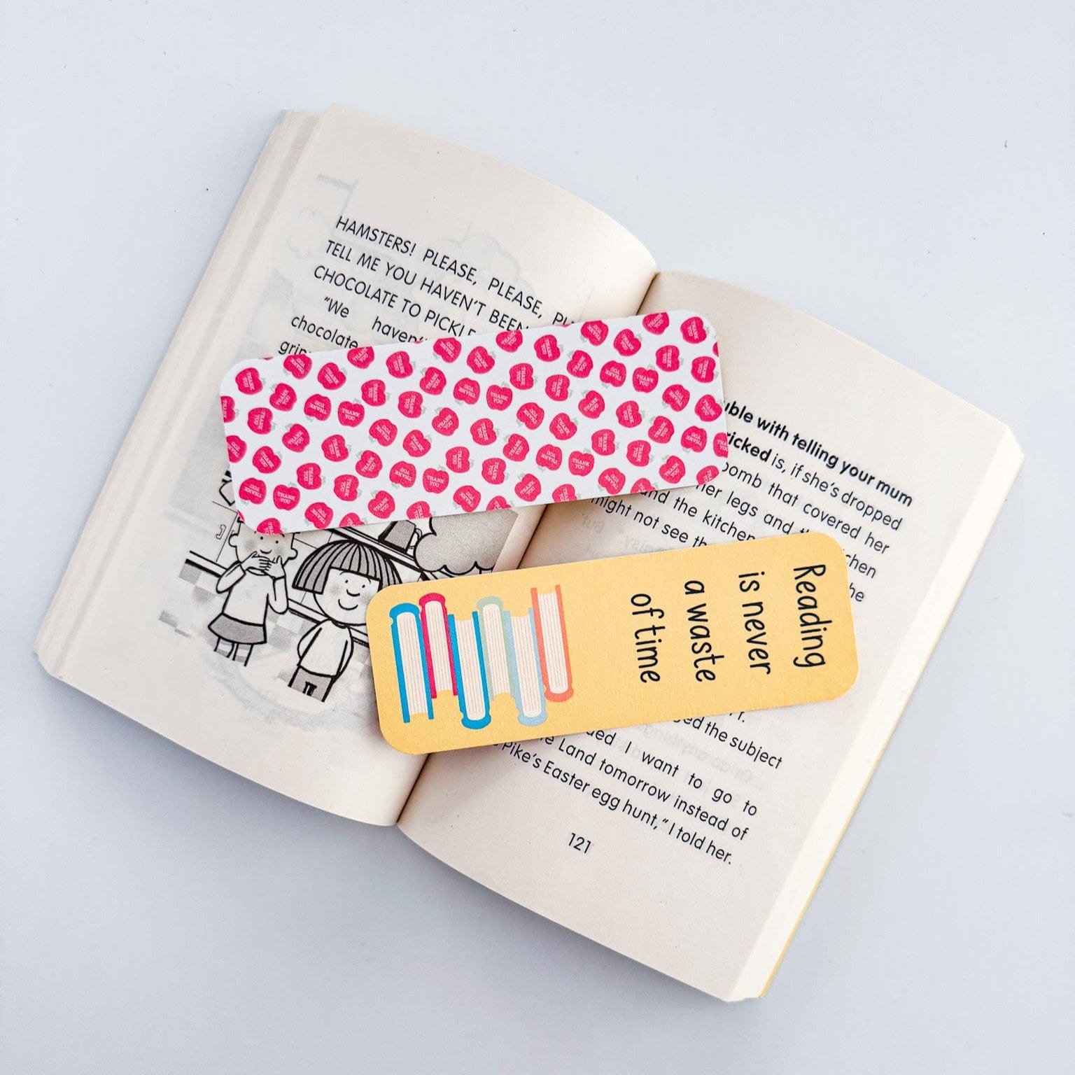 Affirmation bookmarks set on open book