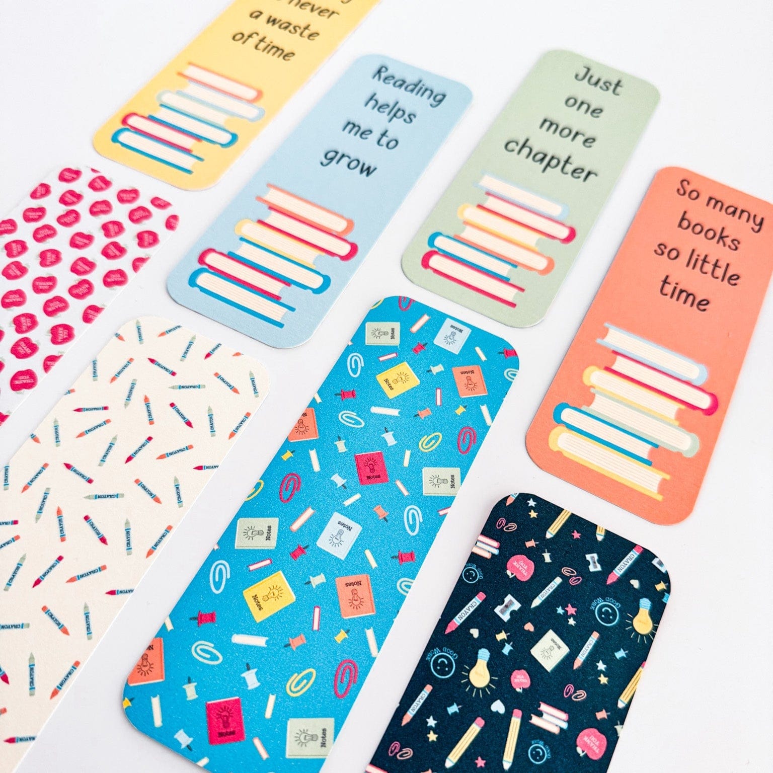 Group of affirmation bookmarks flat lay