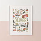 Gender Neutral Transport Nursery Name Print Set, Personalised new baby gift, Little boys playroom art