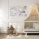 Pink and PurpleTransport Nursery Name Print Set, Personalised new baby gift, Little girls playroom art