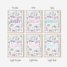 Pink and PurpleTransport Nursery Name Print Set, Personalised new baby gift, Little girls playroom art