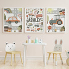 Gender Neutral Transport Nursery Name Print Set, Personalised new baby gift, Little boys playroom art