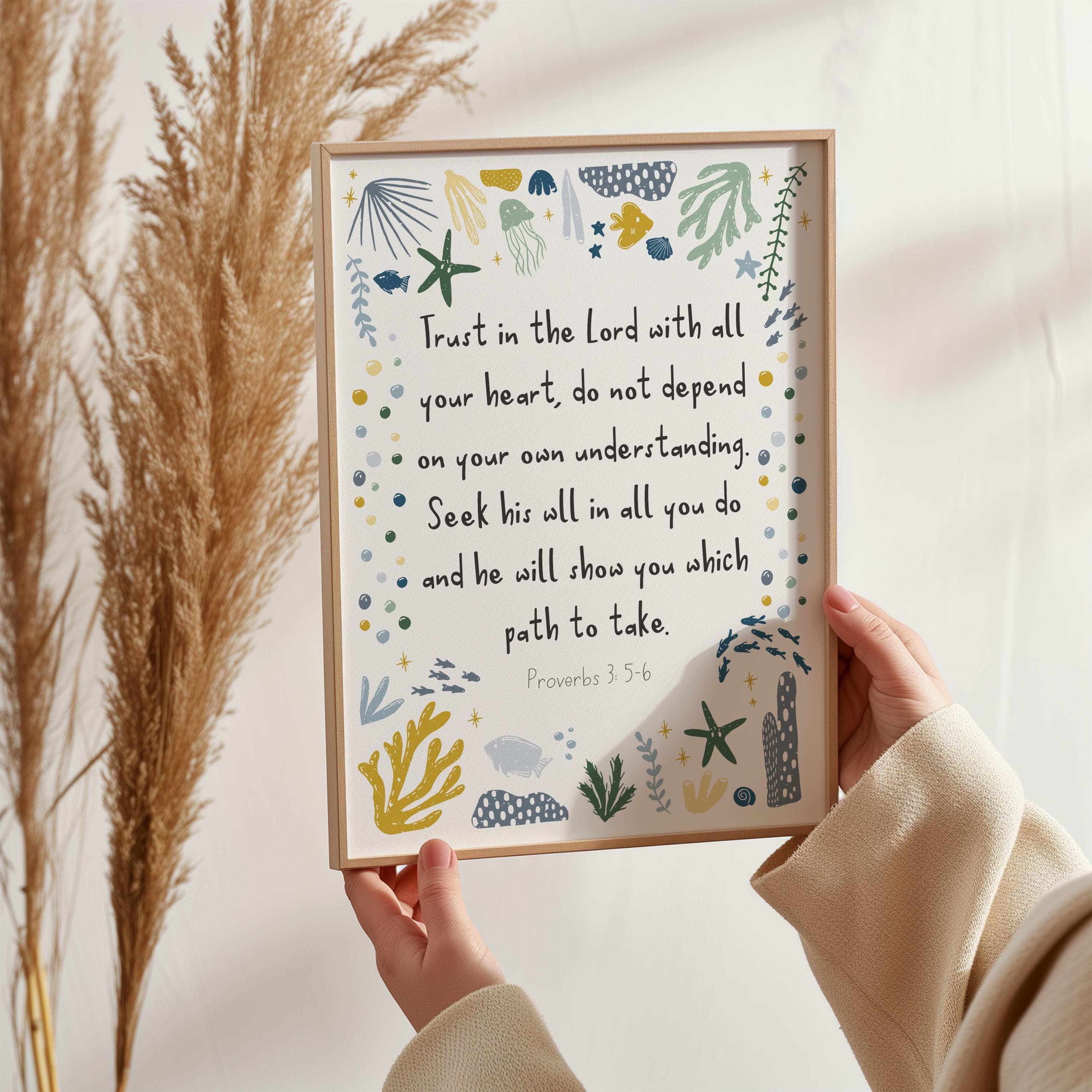 Set of 3 Ocean Bible Verse Prints - Peaceful Promises Collection - Sea Animal Nursery Decor - Christening or New Baby Gift