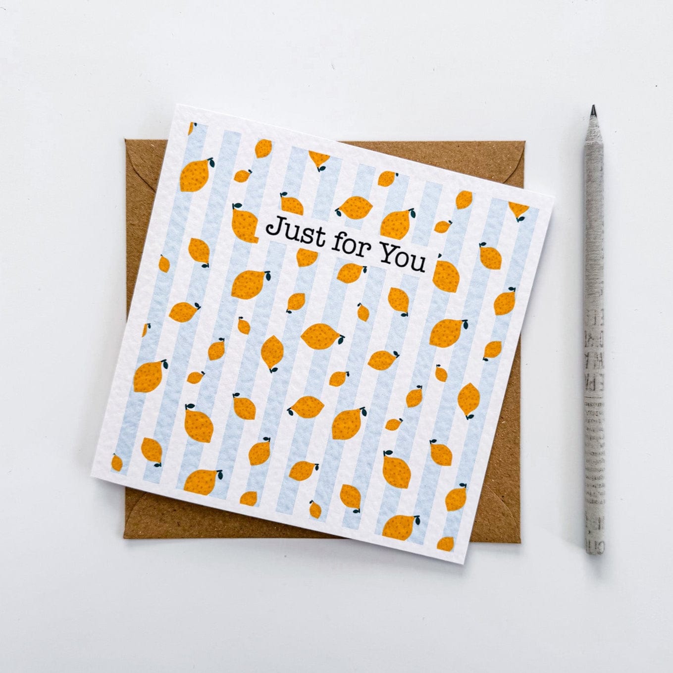 Personalised lemon-themed summer card with bold yellow stripes