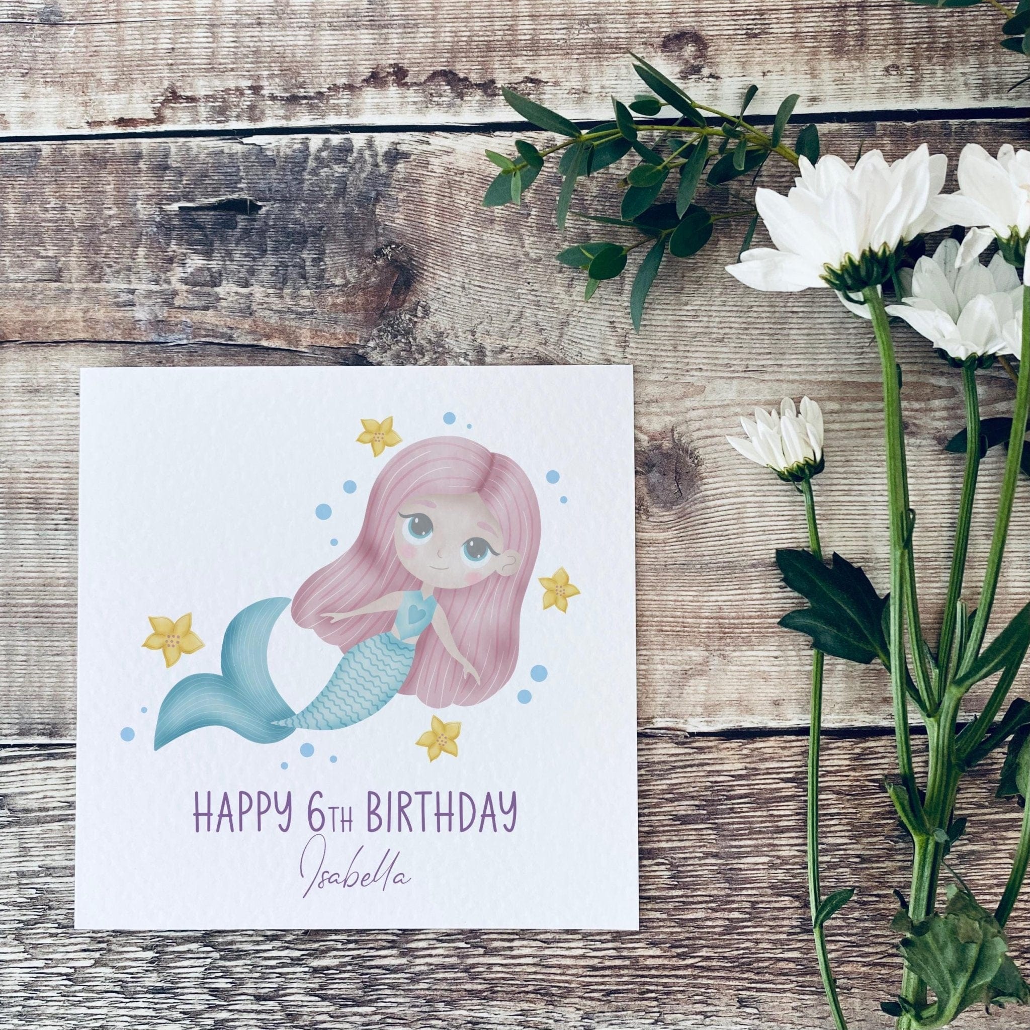 Little Girls Mermaid Birthday Card - Dolly and Fred Designs