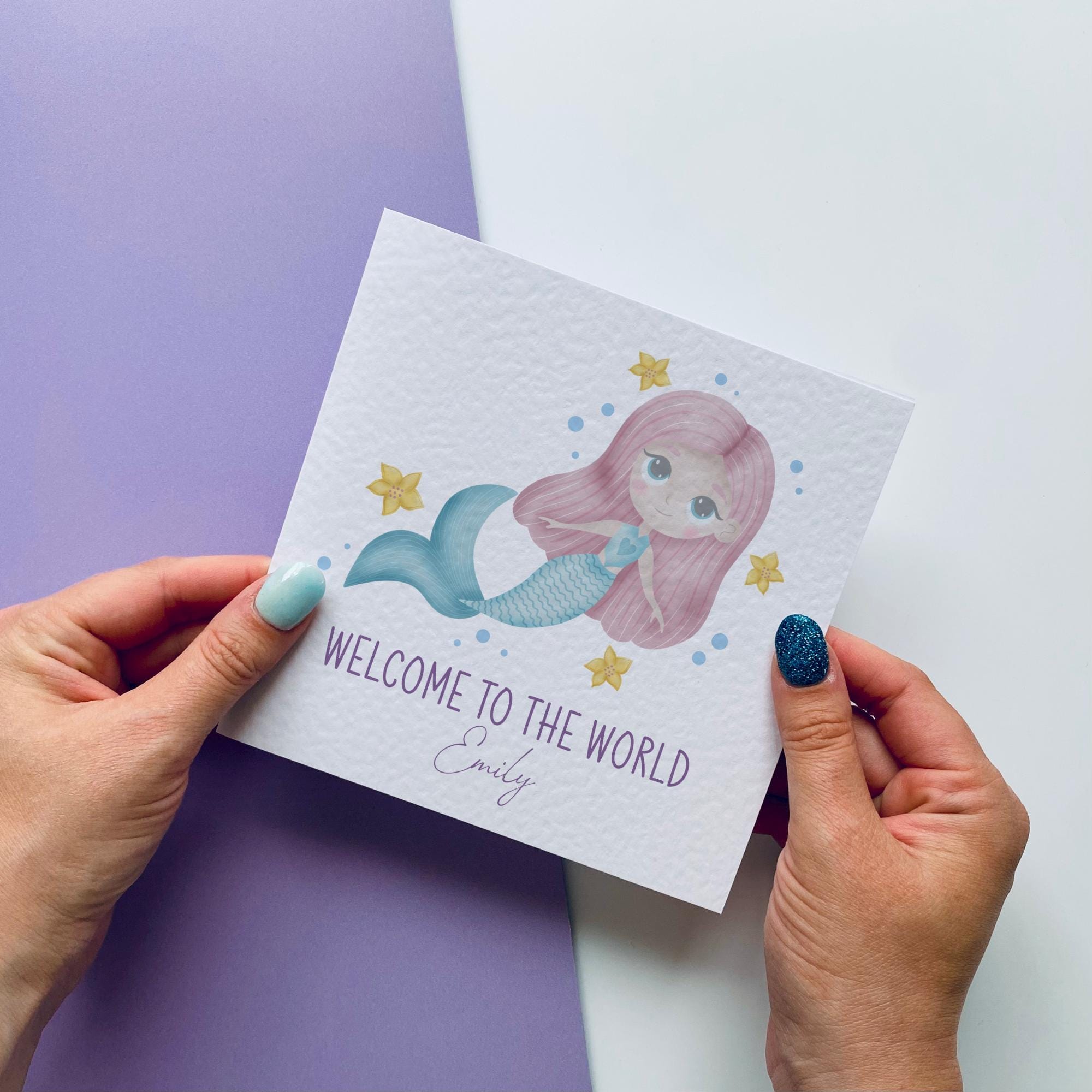 Little Girls Mermaid Birthday Card - Dolly and Fred Designs