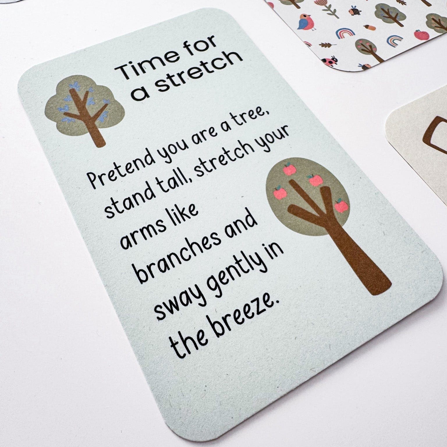 Close-up of “Time for a stretch” movement card from the children’s mindfulness activity pack.