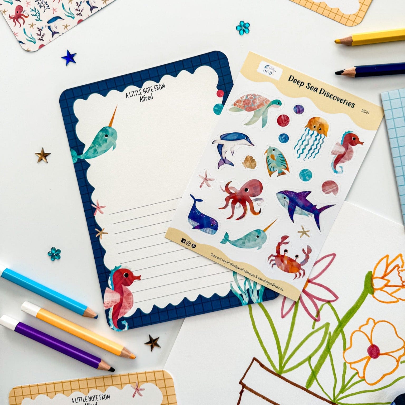 Ocean-themed stationery set, a perfect gift for kids who love sea creatures.