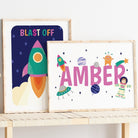 Personalised Astronaut Name Print in Pink - Dolly and Fred Designs