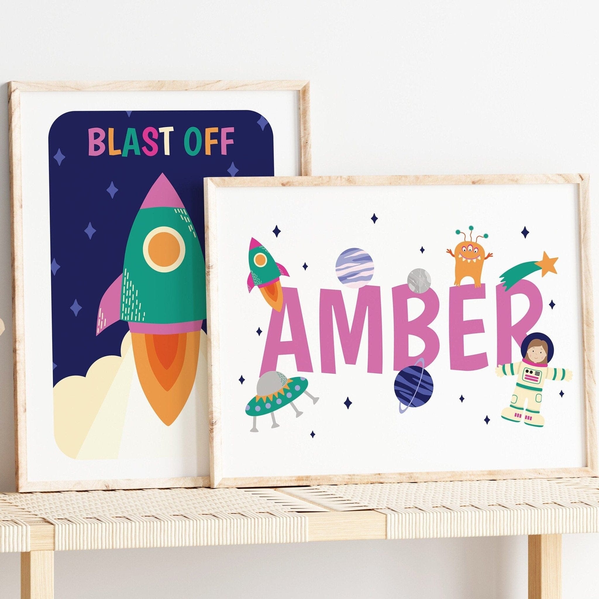 Personalised Astronaut Name Print in Pink - Dolly and Fred Designs