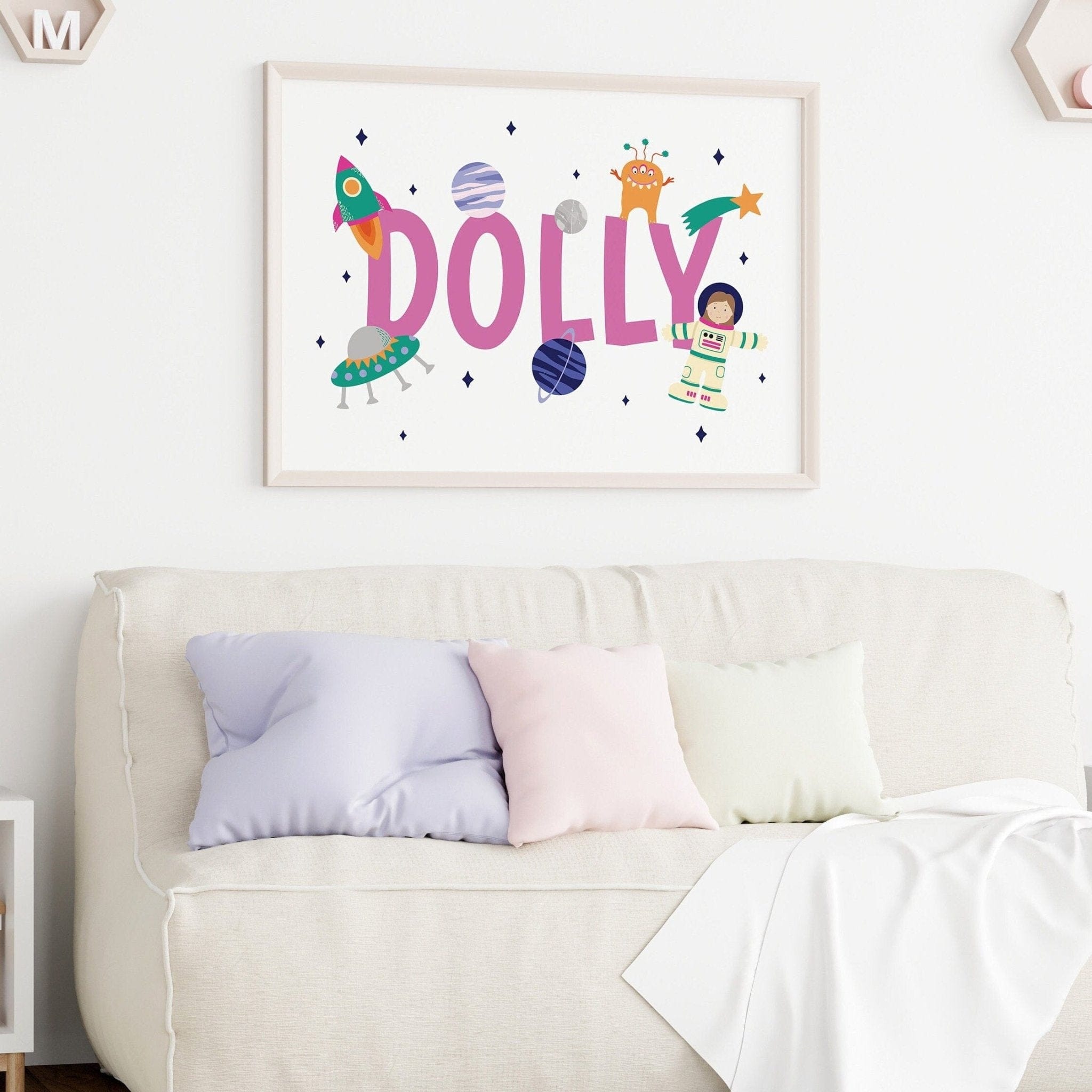 Personalised Astronaut Name Print in Pink - Dolly and Fred Designs