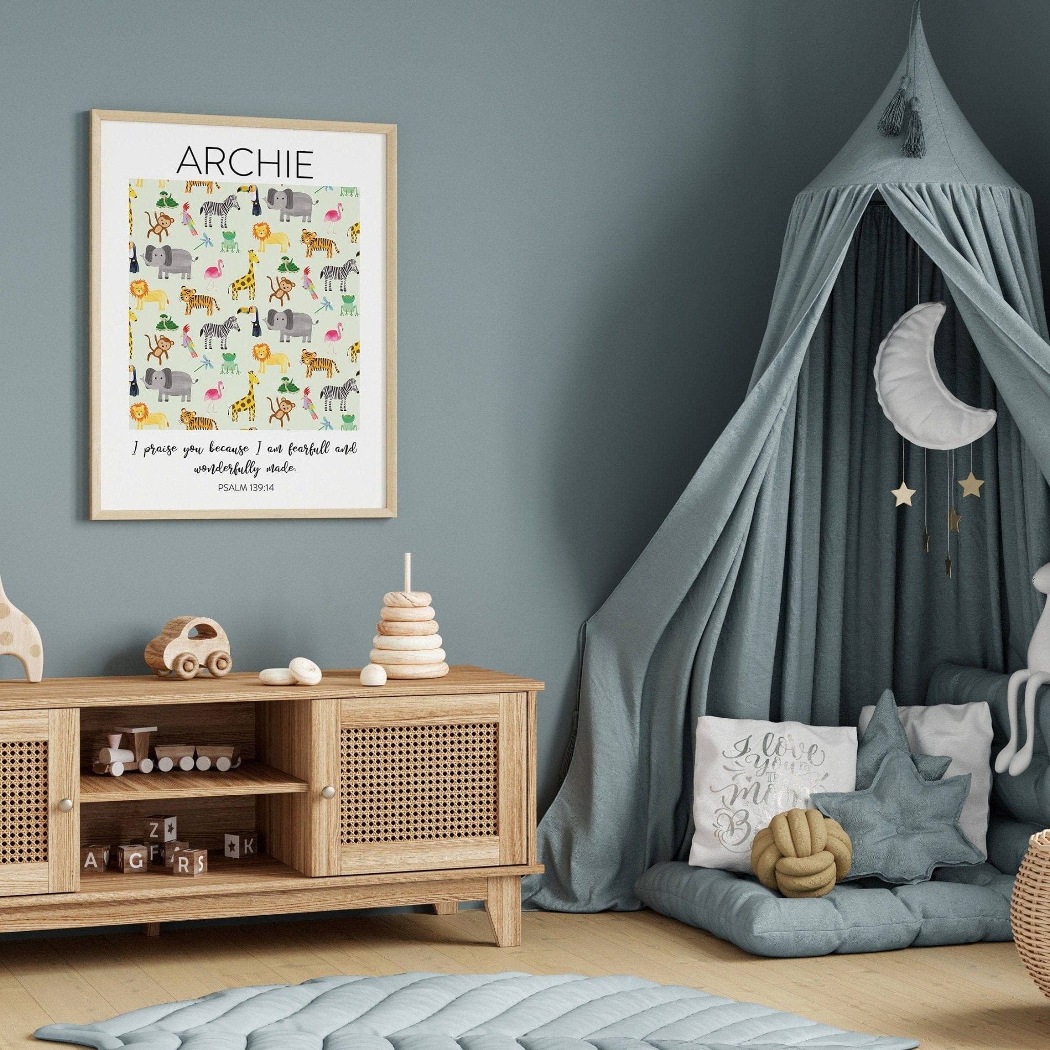 Personalised Bible Verse Safari Animal Print - Dolly and Fred Designs