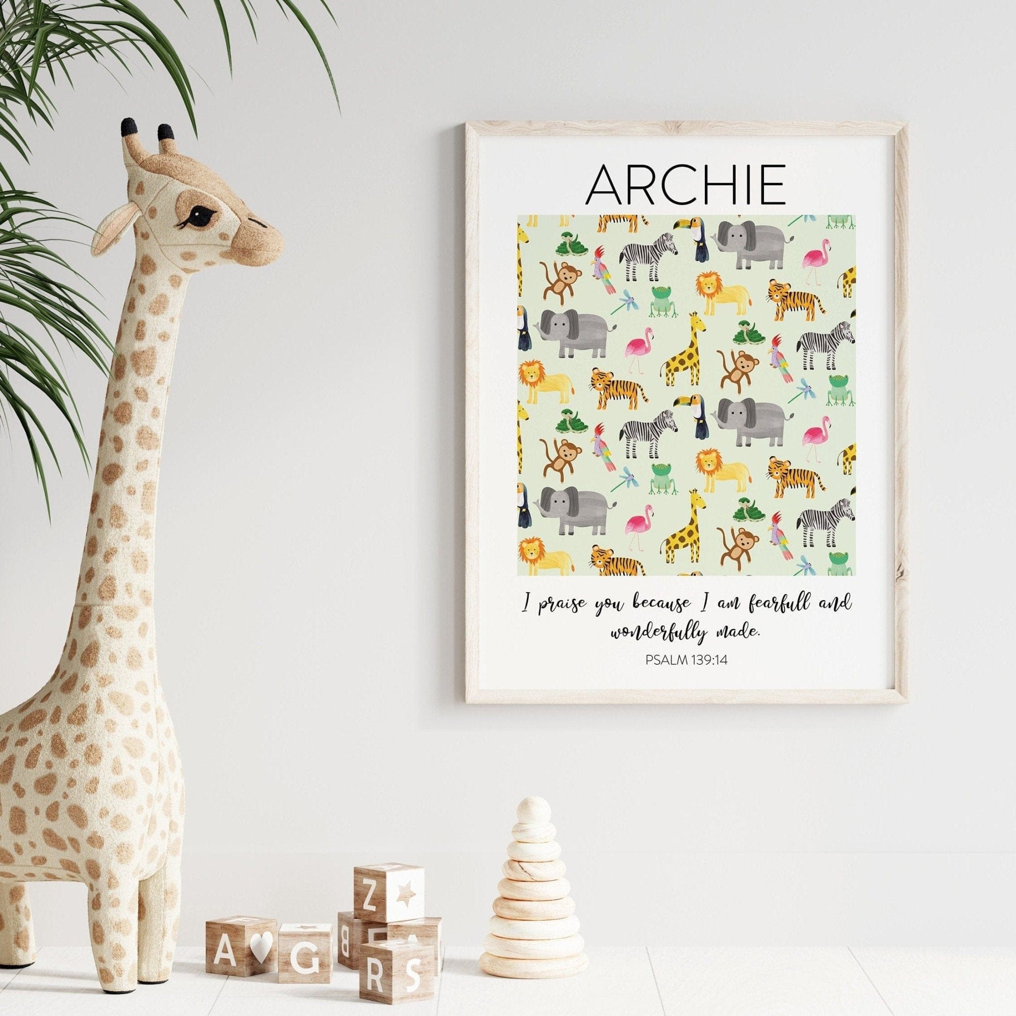 Personalised Bible Verse Safari Animal Print - Dolly and Fred Designs