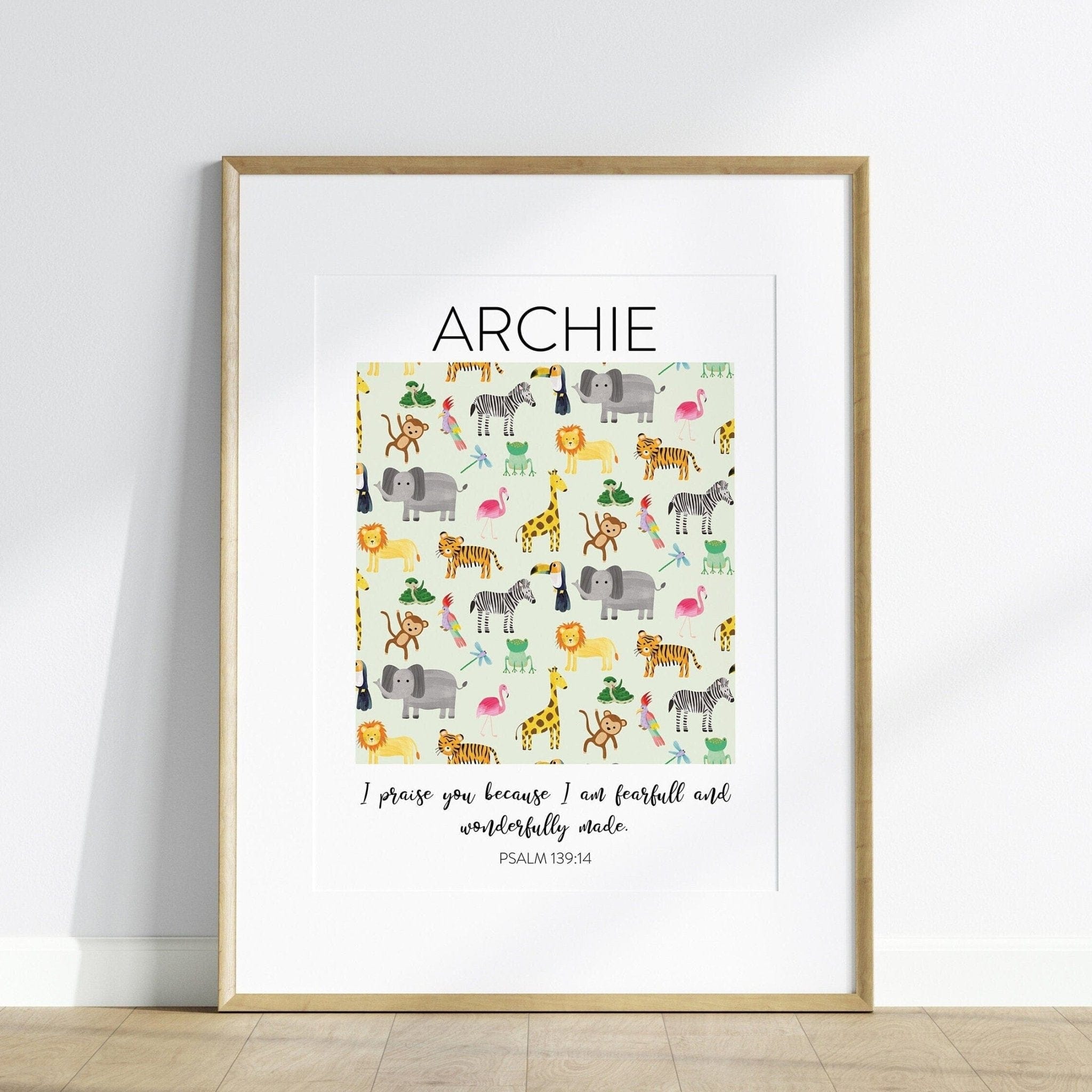 Personalised Bible Verse Safari Animal Print - Dolly and Fred Designs