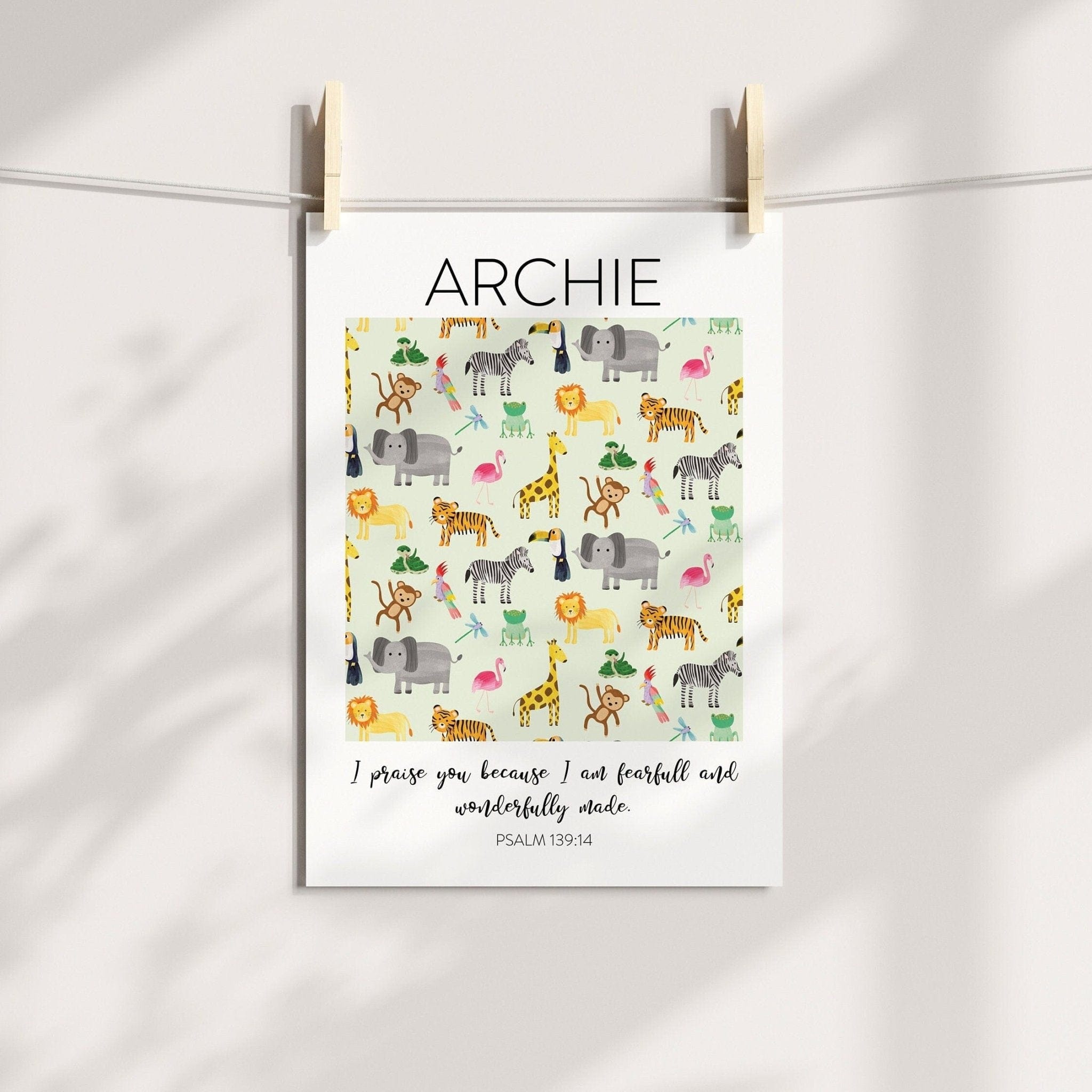 Personalised Bible Verse Safari Animal Print - Dolly and Fred Designs