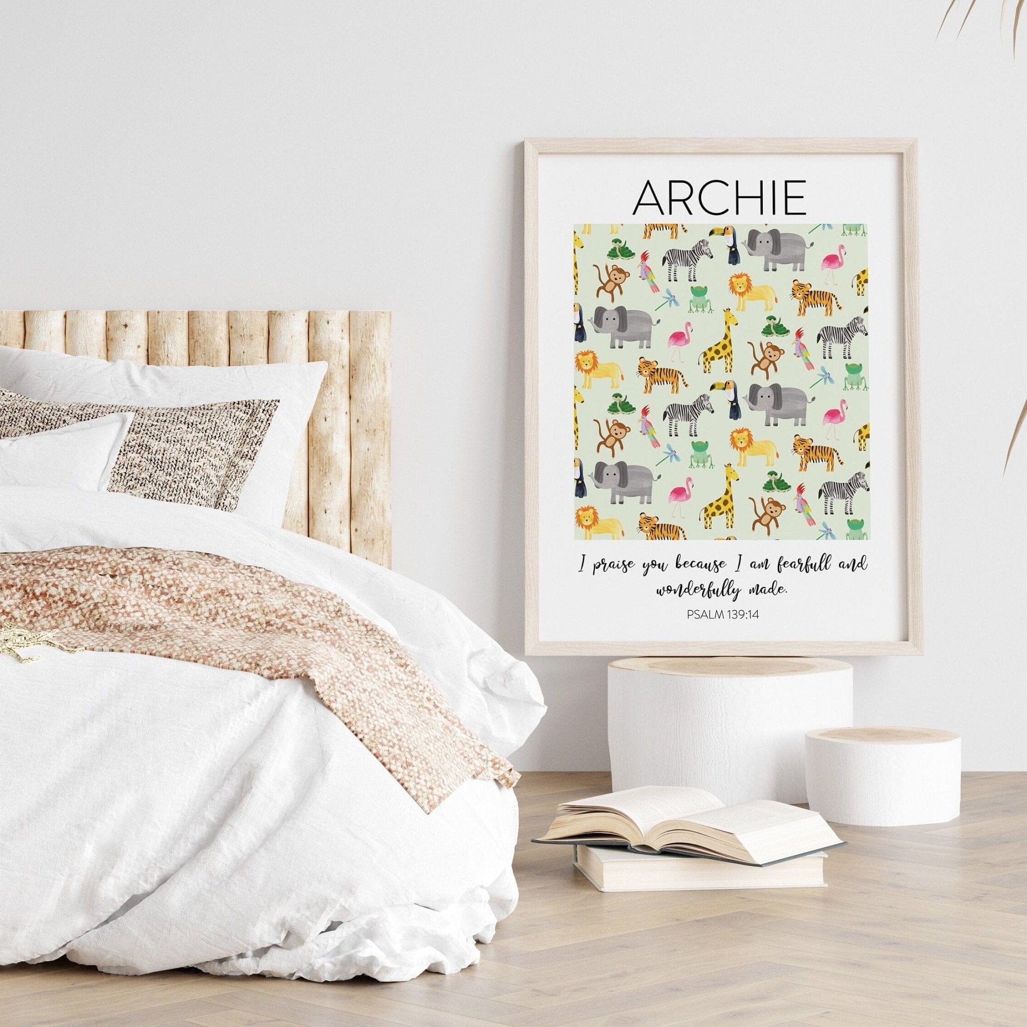 Personalised Bible Verse Safari Animal Print - Dolly and Fred Designs