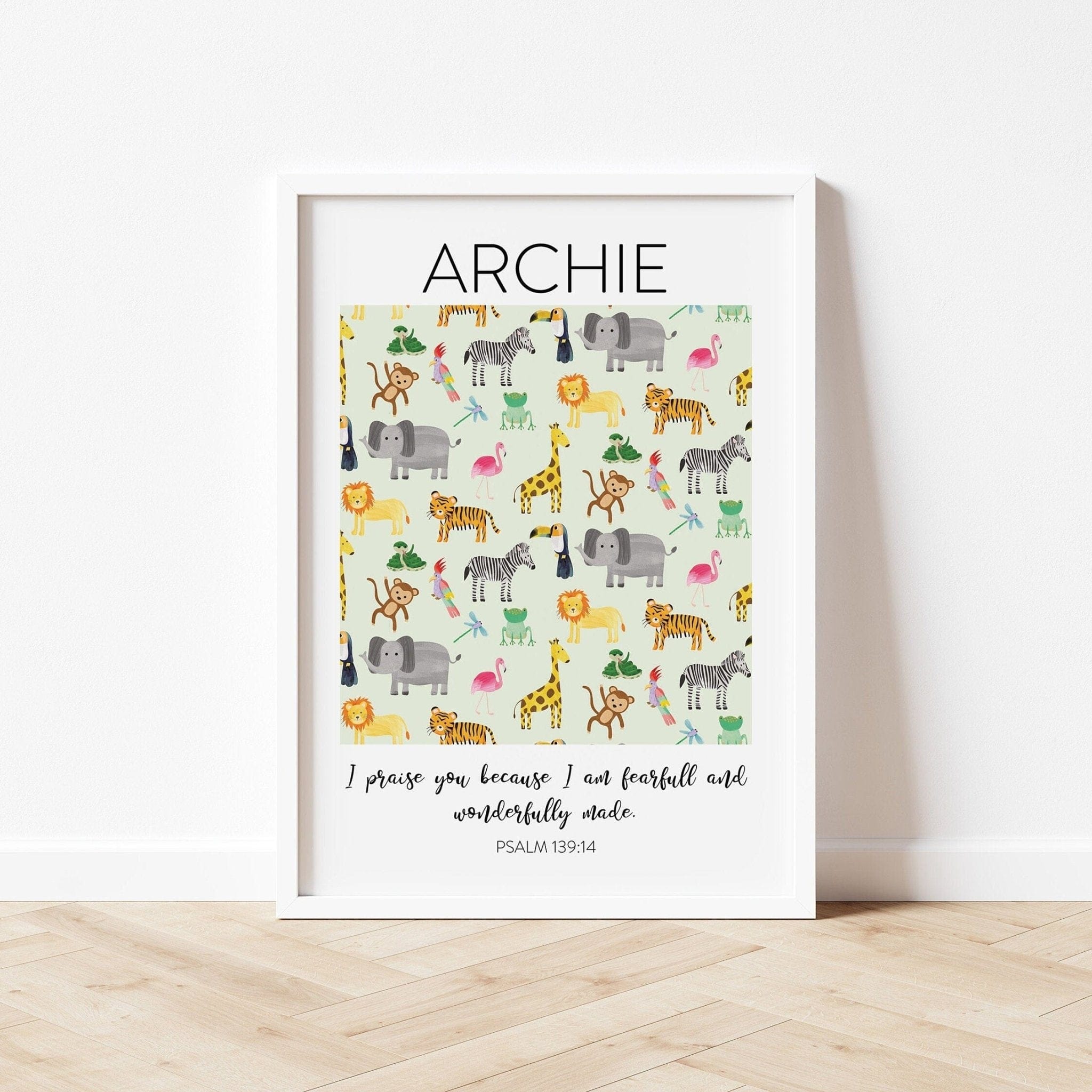 Personalised Bible Verse Safari Animal Print - Dolly and Fred Designs