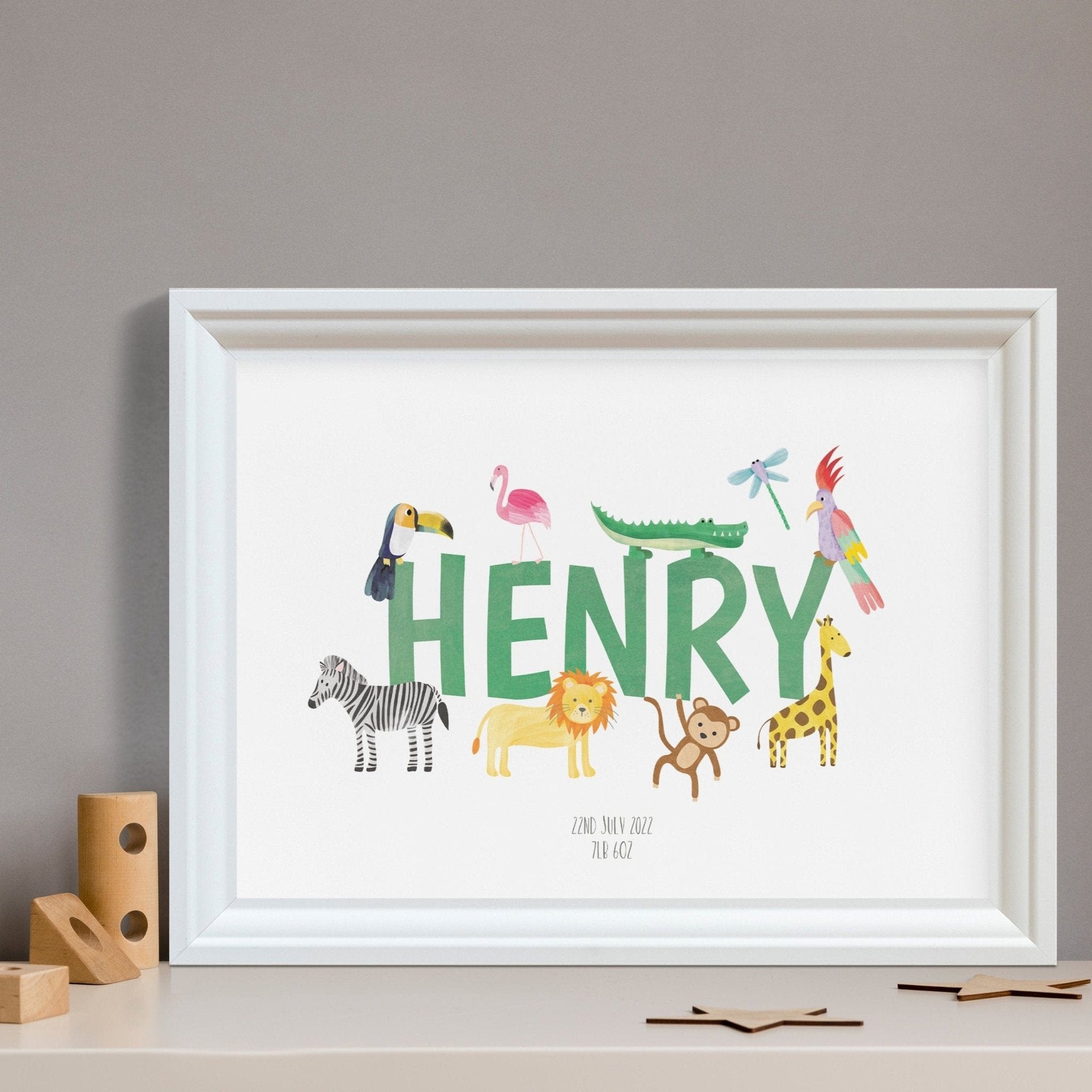 Personalised Landscape Safari Animal Name Print - Dolly and Fred Designs