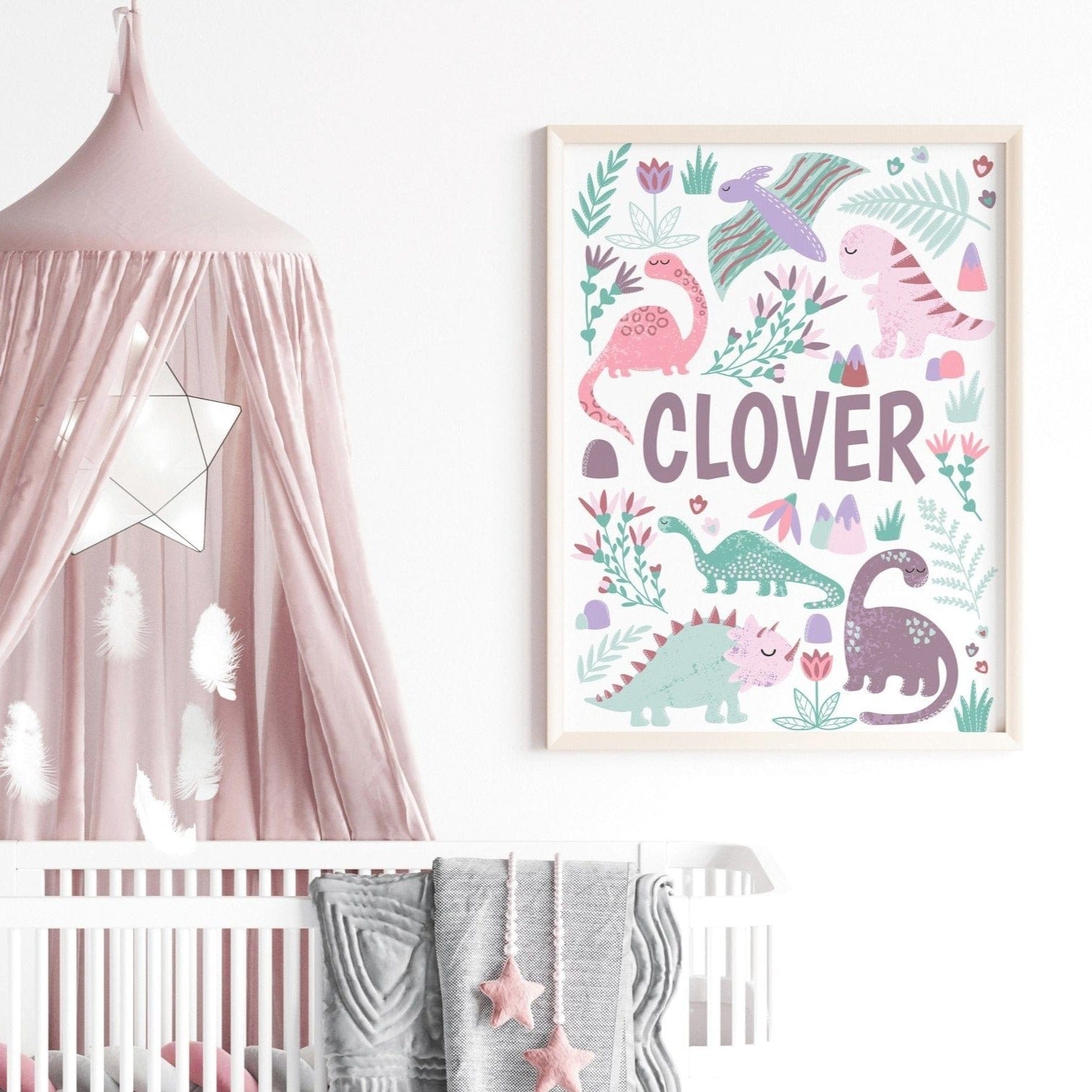 Personalised Pink Dinosaur Print - Dolly and Fred Designs