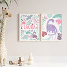 Personalised Pink Dinosaur Print - Dolly and Fred Designs
