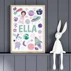 Personalised pink outer space nursery prints - Dolly and Fred Designs