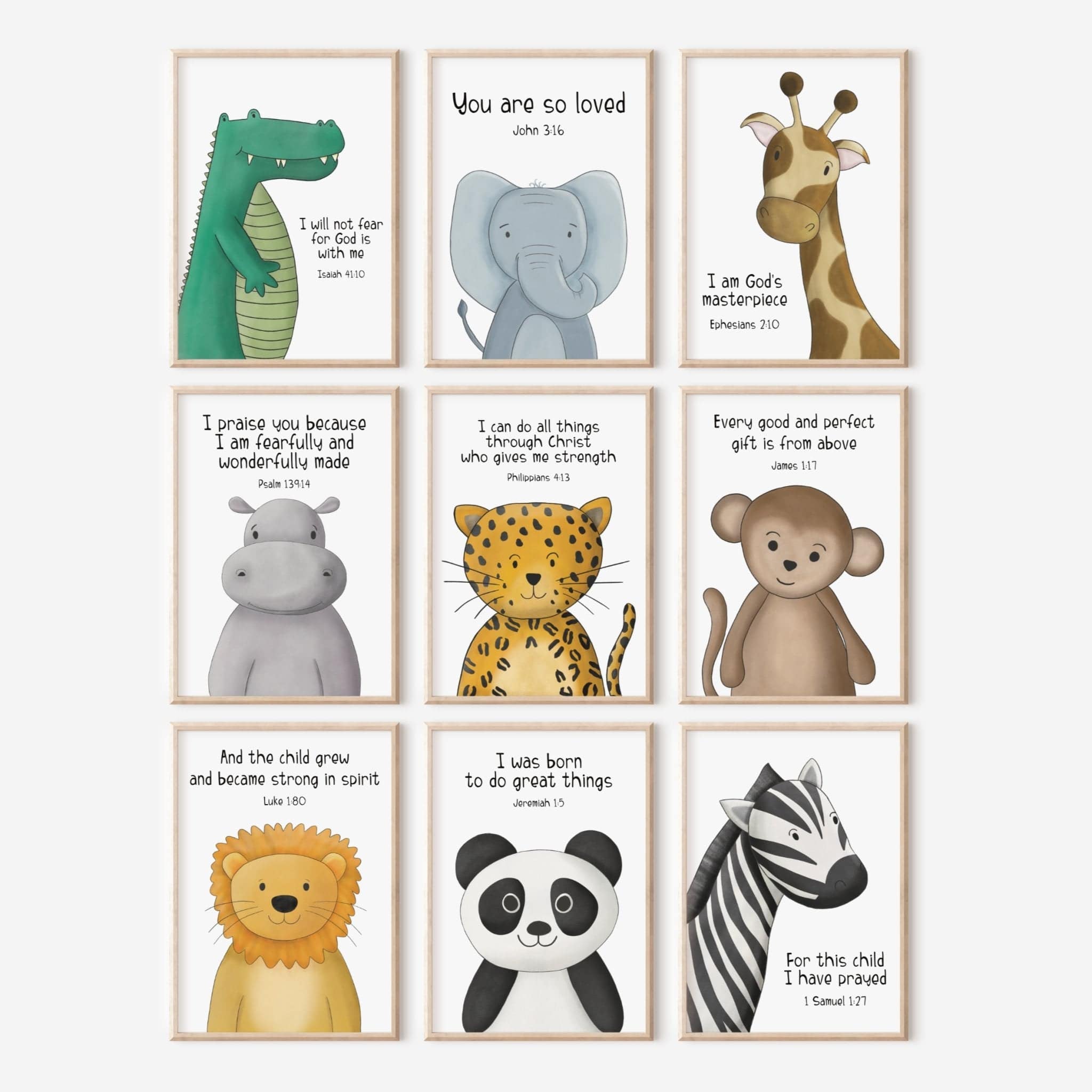 Personalised Safari Bible Verse Prints, Set of 3 - Dolly and Fred Designs