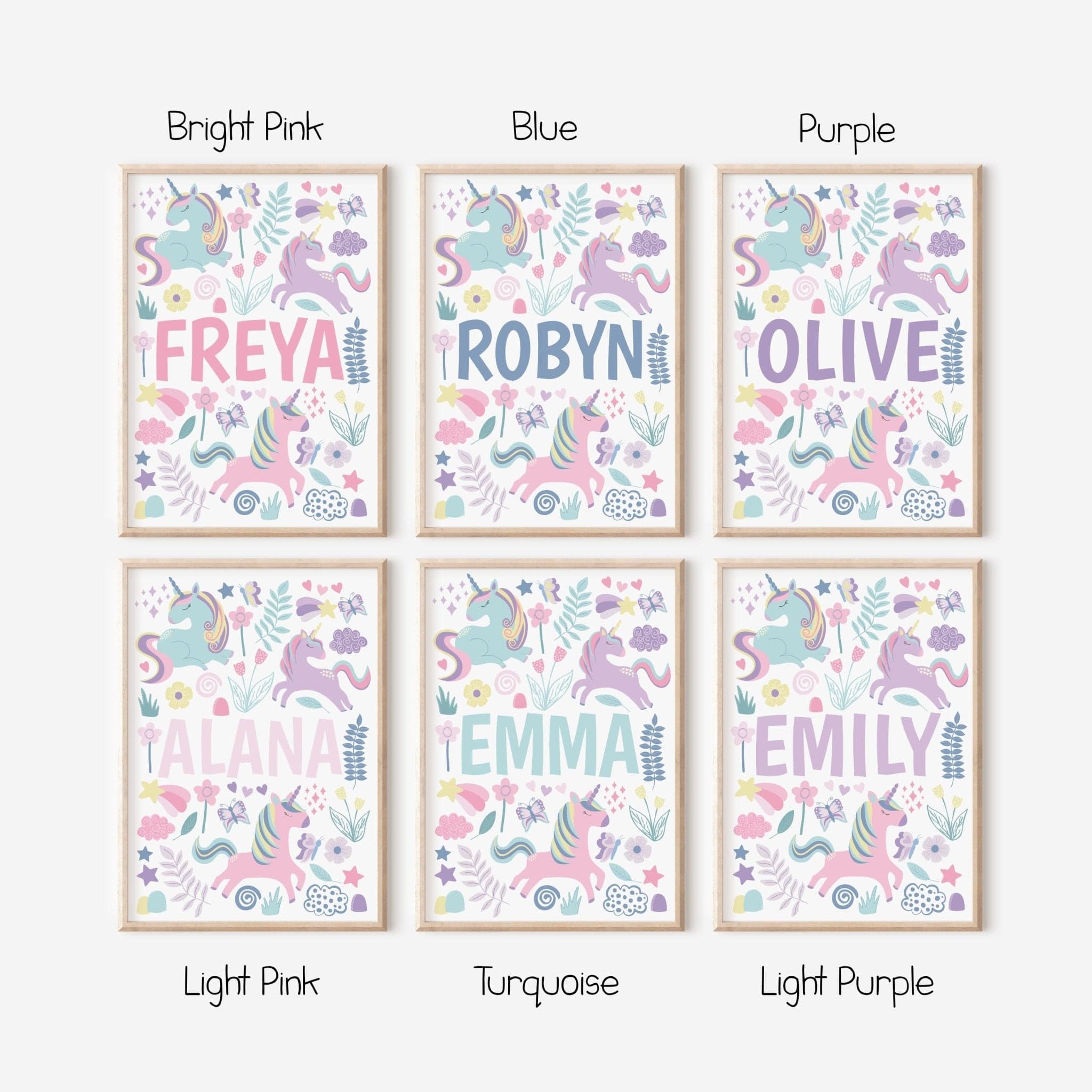 Personalised Unicorn Print Set - Dolly and Fred Designs