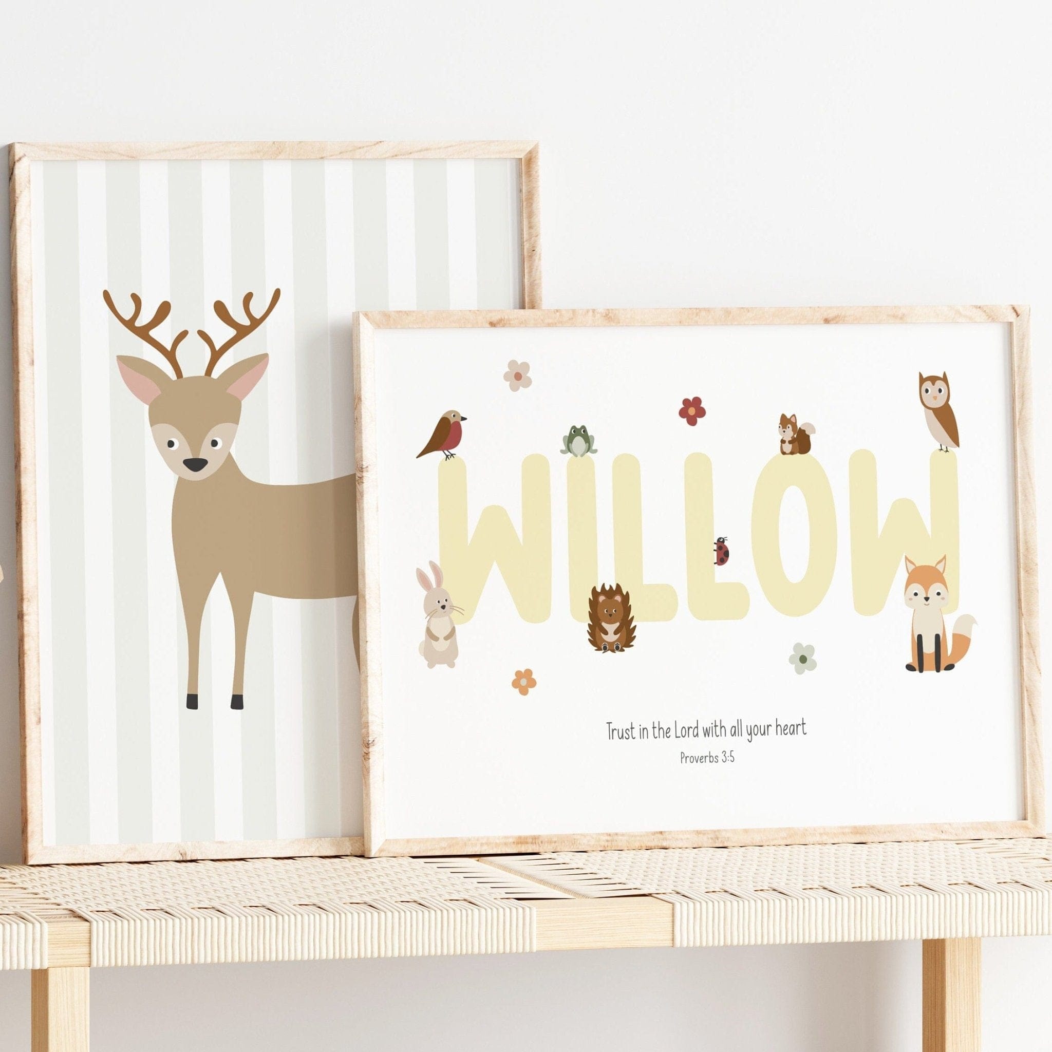 Personalised Woodland Nursery Print - Dolly and Fred Designs