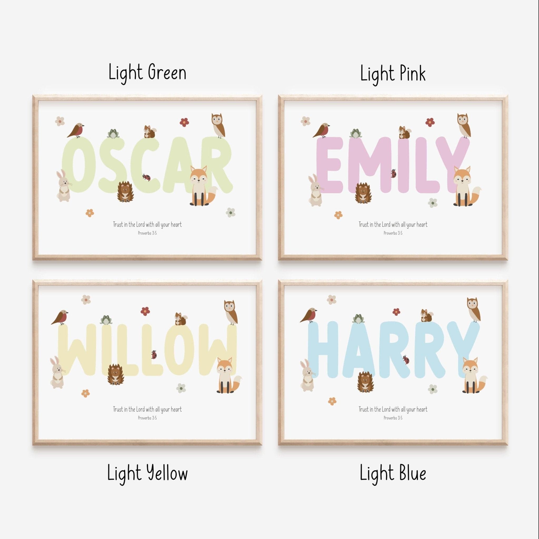 Personalised Woodland Nursery Print - Dolly and Fred Designs