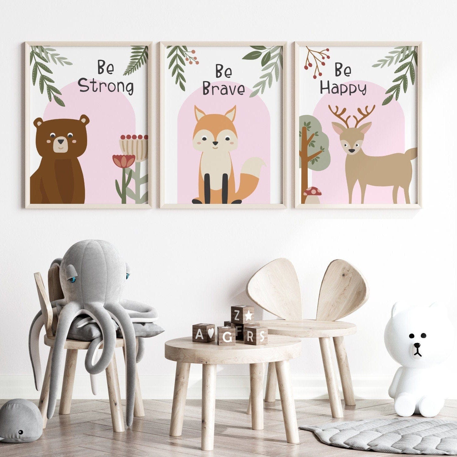 Pink Affirmation Woodland Nursery Print Set - Dolly and Fred Designs