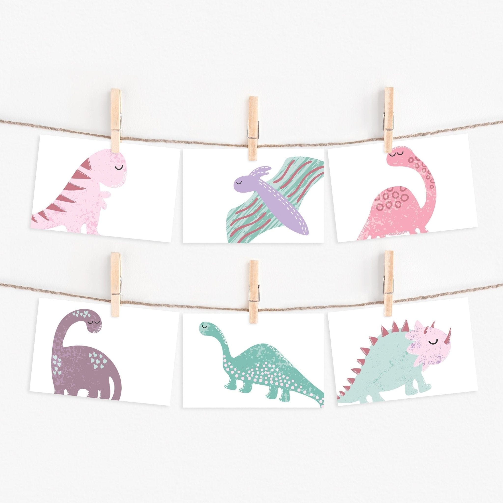 Pink and Purple Dinosaur Postcard Set - Dolly and Fred Designs