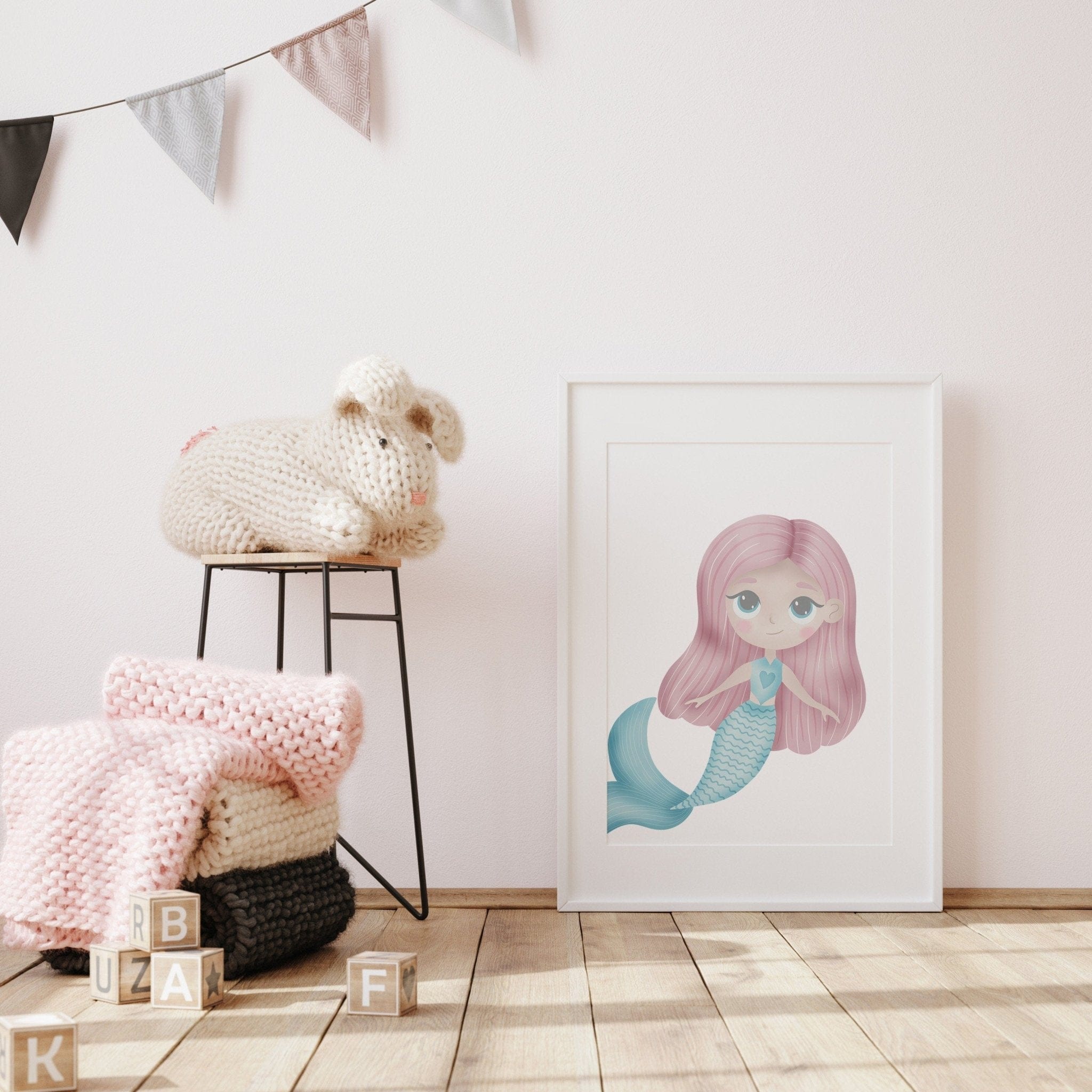 Pink and purple mermaid nursery print set - Dolly and Fred Designs