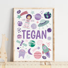 Pink Astronaut Name Nursery Print - Dolly and Fred Designs