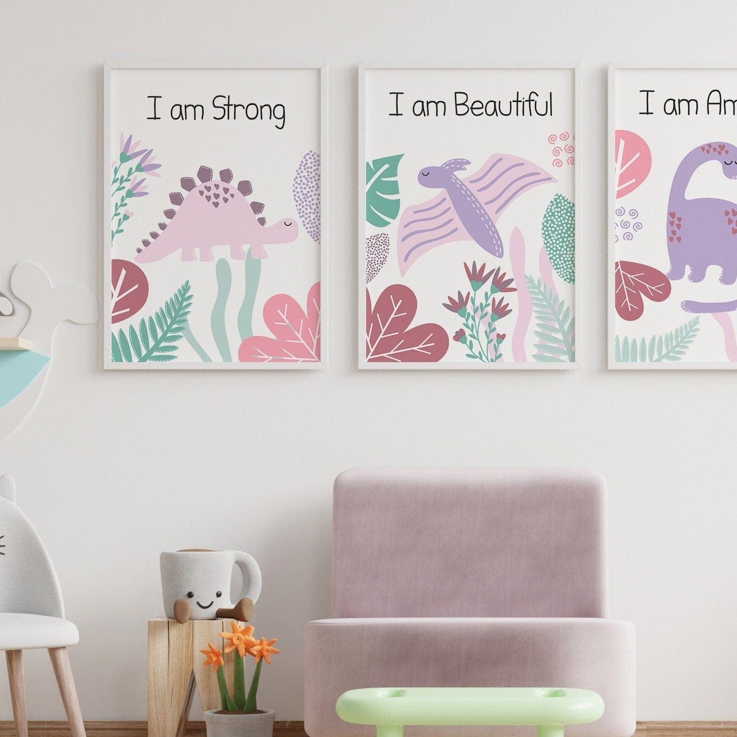 Pink Dinosaur Affirmation prints - Dolly and Fred Designs
