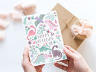 Pink Dinosaur Birthday Card - Dolly and Fred Designs