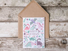 Pink Dinosaur Birthday Card - Dolly and Fred Designs