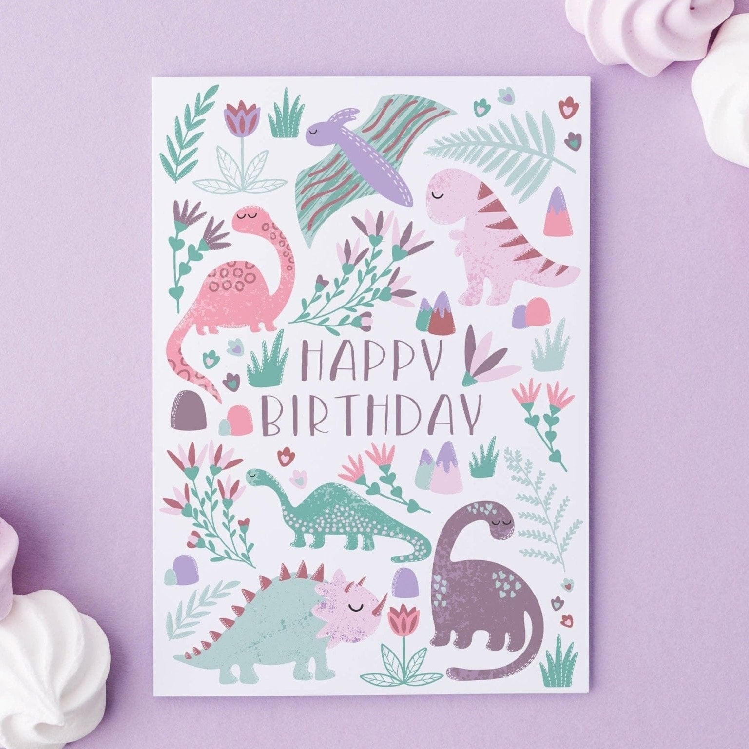 Pink Dinosaur Birthday Card - Dolly and Fred Designs