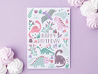 Pink Dinosaur Birthday Card - Dolly and Fred Designs