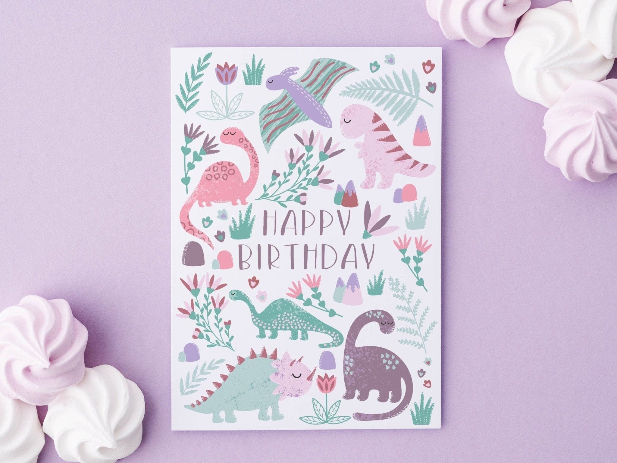 Pink Dinosaur Birthday Card - Dolly and Fred Designs