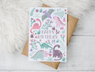 Pink Dinosaur Birthday Card - Dolly and Fred Designs