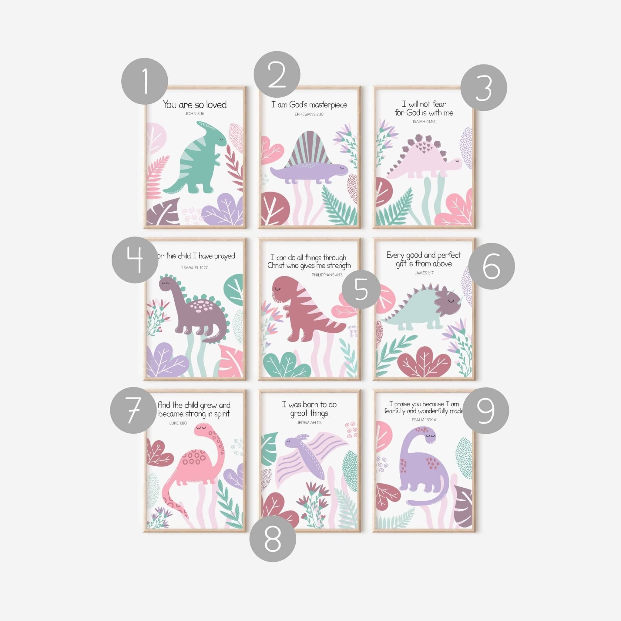 Pink Dinosaur Christian Verse Prints - Dolly and Fred Designs